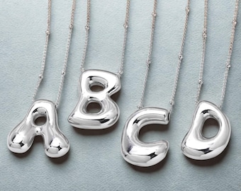 Custom Bubble Initial Necklace, Minimalist Bubble Letter Necklace, Personalized Charm Jewelry, Daily, Gift for Her, Mother's Day Gift