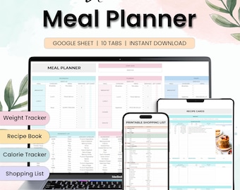 Meal Planner Google Sheet, Automated Grocery List (Digital Download)