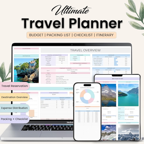 Travel Planner Spreadsheet: Vacation Budget, Packing List (Google Sheets & Excel)