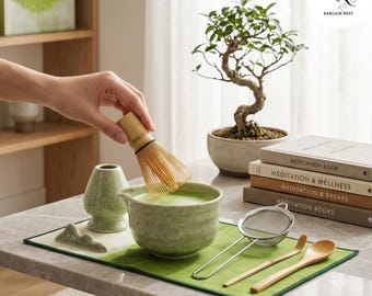 Matcha Tea Ceremony Kit, Japanese Matcha Set with Ceramic Bowl & Bamboo Whisk, Matcha Lover Gift Set