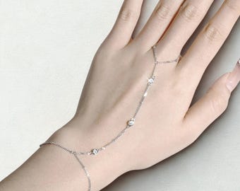 Sterling Silver Moissanite Hand Chain Bracelet, Minimalist Dainty Jewelry