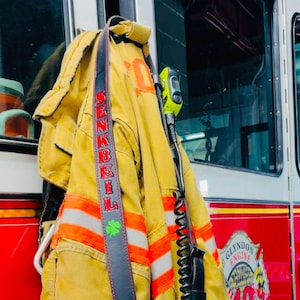 Custom Leather Firefighter Radio Strap with Radio Basket