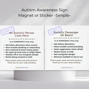 Autismmedvetenhetsskylt – Magnet eller klistermärke – Säkerhetsvarning för hem, bil eller personliga tillhörigheter