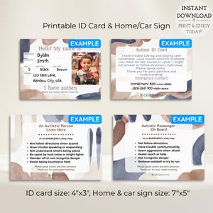 Pacote de atividades imprimíveis em aquarela sobre segurança para autistas: Cartão de identificação, placa para casa e carro (Download digital)