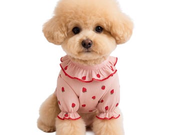 Camiseta Morango para Cachorro | Colete para Pet com Gola Babada