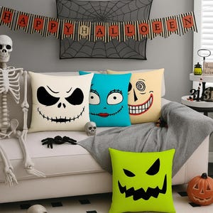 Halloween Pillow Cover | 18x18 inch Decorative Throw Pillow Cases | Spooky Cartoon Face Cushion Covers for Sofa, Couch, Bed & Party Décor