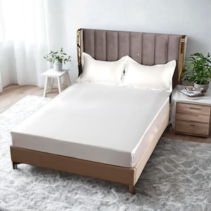 Luxury Fitted Satin Bed Sheet with Elastic Band | Silky Soft Bedding | Smooth & Breathable Sheet Set, House Warming Gift, Wedding Gift