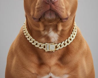 Gold-Tone Pet Chain Necklace, Stylish Dog Collar, Medium/Large Dogs