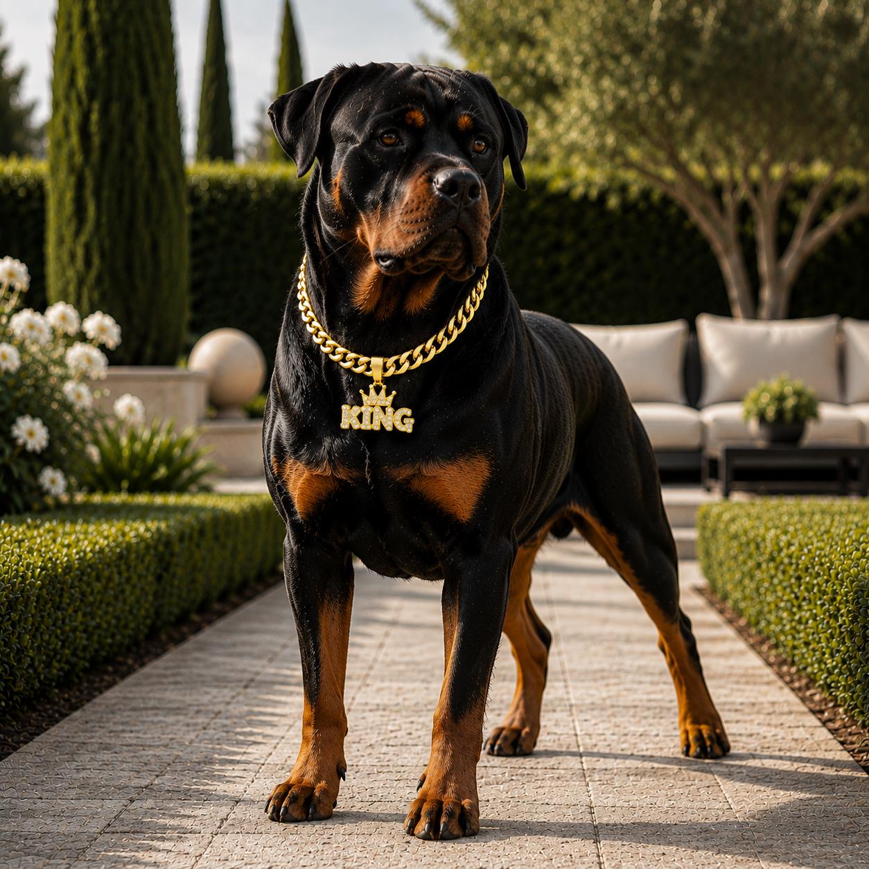 Personalized Dog Chain Collar KING Pendant, Cuban Link Necklace