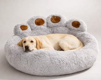 Paw Shaped Plush Dog Bed | Soft & Cozy Pet Bed for Small to Large Dogs | Round Cushion Sleeping Bed
