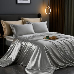Luxury Satin Bedding Set | Silky Soft Bed Sheets and Pillowcases | Smooth Solid Silk Bedding Set  | Queen and King Bed Sheets