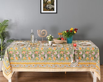 Mantel con estampado de bloques indios, textil para el hogar, diseño étnico, bohemio, regalo de inauguración de la casa, decoración de mesa