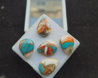 Spiny Oyster Copper Turquoise Pear Shape Loose Gemstone Cabochon Supplier Whole Sale Lot Gemstone Size 4X6 To 20X30 MM