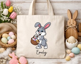 Bolsa de conejo de Pascua personalizada: bolsa de búsqueda de huevos para niños con nombre personalizado