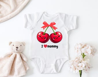 Body de bebé "Te amo mamá" de cereza, mono de algodón para bebé, regalo para baby shower