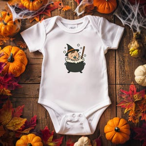 Baby Bodysuit – Cute Baby in Cauldron – Halloween Romper – Halloween Baby Outfit – Baby Halloween Costum