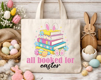 Bolsa de Pascua para amantes de los libros, bolsa de lona con diseño de conejos, regalo para lectores