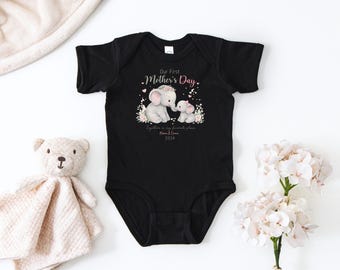 Body personalizado para bebé para el primer Día de la Madre, diseño de elefante, body con nombre personalizado.