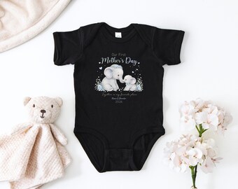Body personalizado para bebé para el primer Día de la Madre, diseño de elefante, body con nombre personalizado.