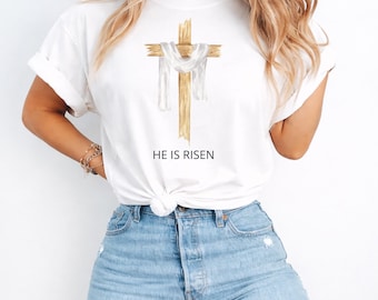 Camiseta de Pascua "Él ha resucitado" - Camiseta con gráfico de cruz cristiana