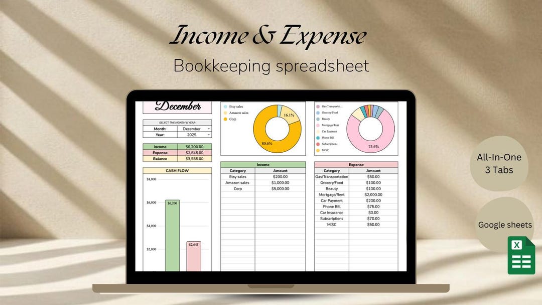Monthly Budget Spreadsheet for Google Sheets | Income Expense Tracker ...