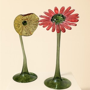 Two Blooms –Handmade Blown Glass Flower Sculpture | Unique 1-of-1 Glass Art | Botanical Home Decor | Floral Glass Centerpiece |Art Collector