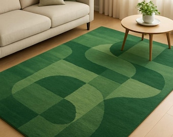 Modern groen wollen vloerkleed – geometrisch abstract handgetuft tapijt