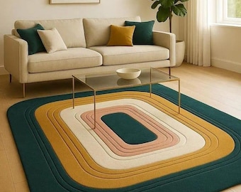 Hand Tufted Wool Rug, Modern Geometric Color Block, Custom Size