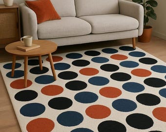 Tapis touffeté main en laine à pois, moquette moderne Mid-Century