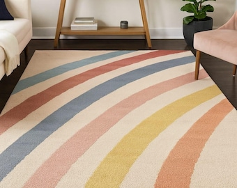 Hand Tufted Pastel Rainbow Area Rug, Modern Kids Room Decor