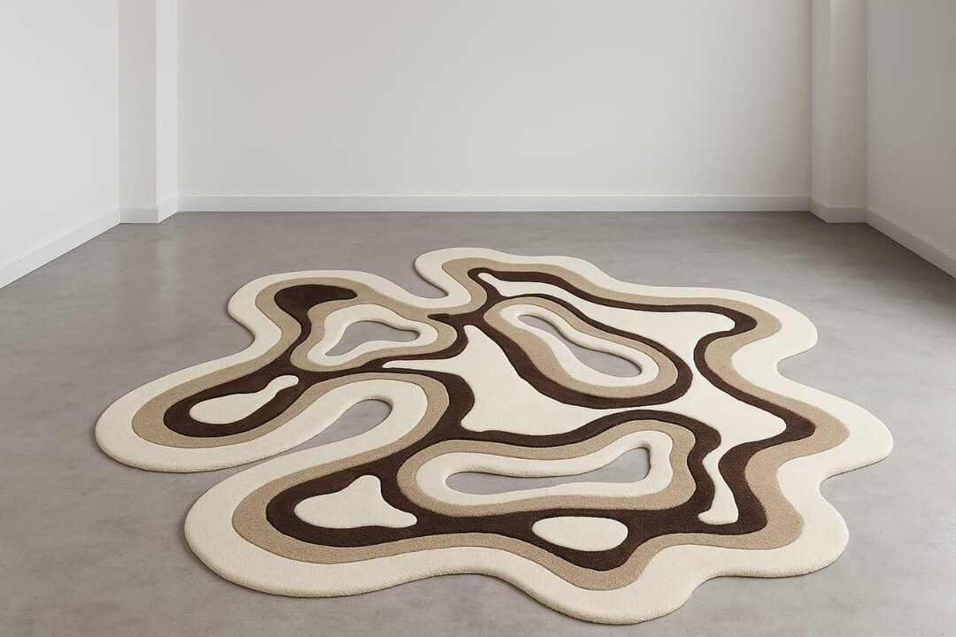 Modern Abstract Hand Tufted Rug | Wavy Organic Shape Carpet in Brown N ...