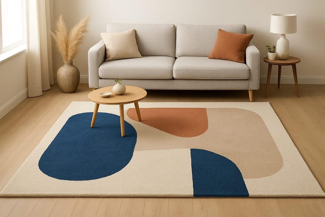 Modern Abstract Hand Tufted Wool Rug – Minimalist Geometric Area Carpet ...