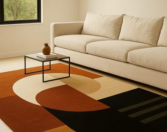 Hand Tufted Wool Rug | Modern Geometric Color Block, Abstract Carpet