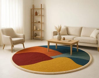 Hand-Tufted Wool Round Rug | Modern Abstract Colorful Carpet