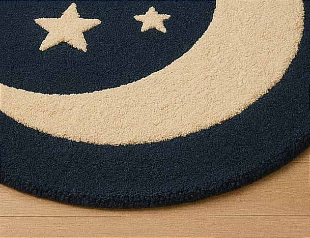Hand Tufted Wool Moon Stars Rug, Navy Celestial Nursery Carpet, Round ...
