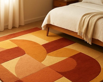 Tapis en laine tufté main | Géométrique moderne, style Mid-Century orange chaud