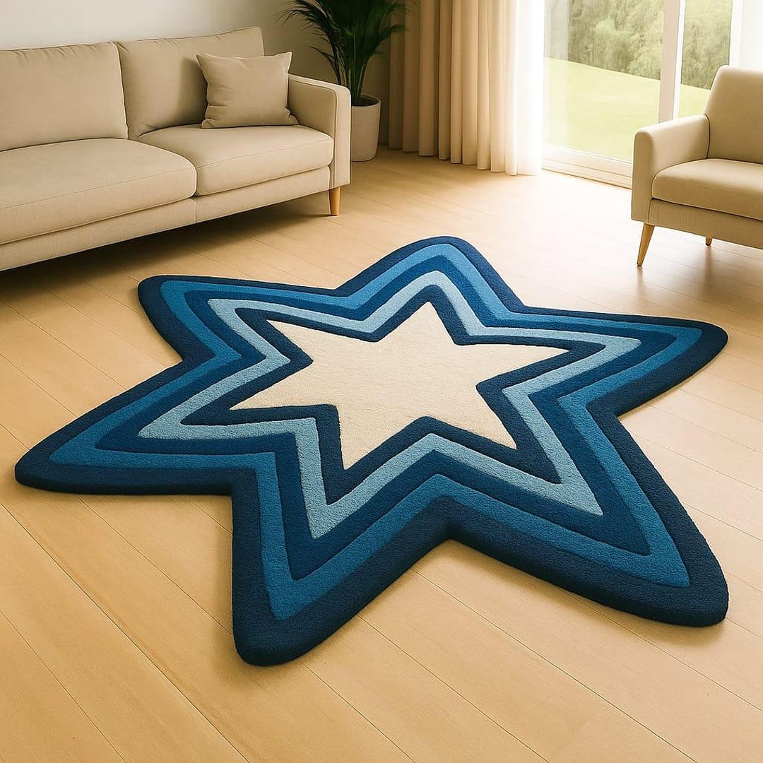 Aplinestars Rug Hand Tufted Wool Star Rug | Blue Gradient, Modern Kids Decor - Etsy