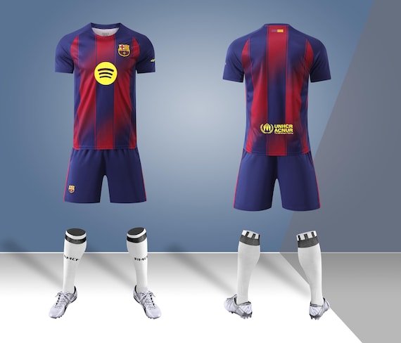 Maillot Football Enfant Personnalisé Barcelone - Ensemble Maillot Short Chaussettes Avec Nom Et Numéro