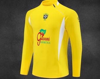 Fußball Langarmshirt für Kinder und Erwachsene - Brasilien gelb und weiß Half-Reißer Special Edition