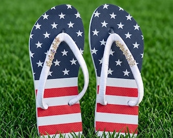 Handmade Embellished Flip Flops • USA •World Cup 2026 •America • Patriotic