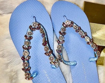 Handmade Rhinestones Beach Sandals | Boho Party Shoes