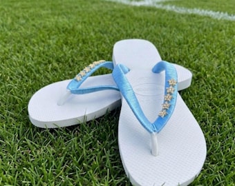 Argentina Flip Flops, Blue and White Flip Flops, Embellished Flip Flops, Soccer slides, Soccer Fan Shoes, Team slides
