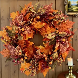 Vintage Maple Leaf Wreath: Autumn Harvest Door Decor (21.65 inches