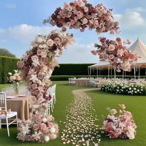 Personalisiertes Hochzeitsbogen-Blumenarrangement: Elegante Seidenblumen