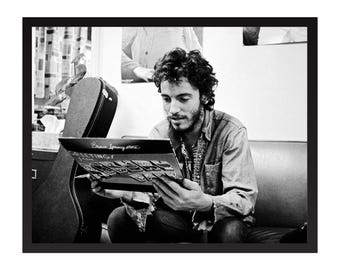 Bruce Springsteen in Classic Car Poster, Black and White, Vintage