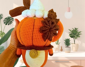 Crochet Pumpkin Gnome (8.7”), Amigurumi Fall Decor, Handmade Autumn Table Accent, Halloween Gift
