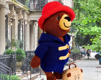 Handmade Crochet Paddington Bear with Removable Coat & Suitcase