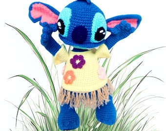 Stitch Inspired Crochet Doll | 11.4 inch Handmade Amigurumi Toy with Wire Frame