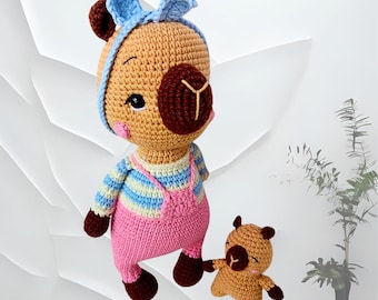 Handmade Crochet Capybara with Mini Toy – 25 cm (9.8 in) – Amigurumi Plush Gift