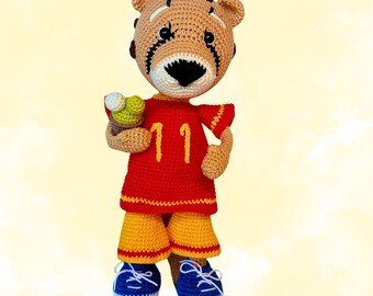 Crochet Leopard Doll: Handmade Poseable Amigurumi Toy with Ice Cream
